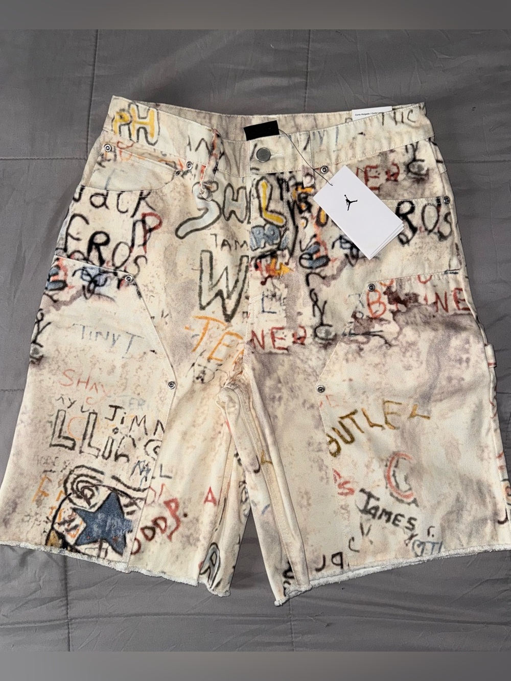 Mens Air Jordan Printed Graffiti Twill Shorts Sail White HF9345-133